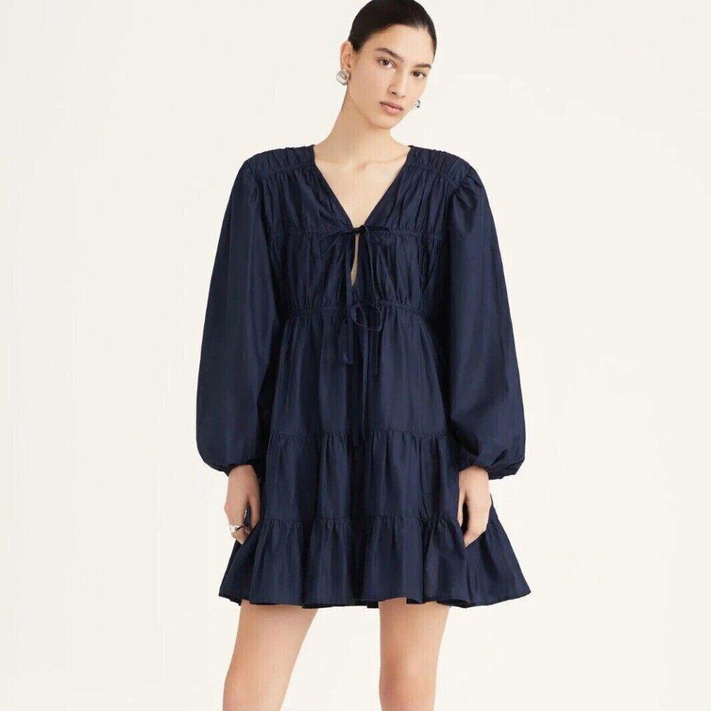 Merlette Lasse Mini Dress Solid Cotton Ruffle Tiered Resort Swing XXS NWT 262274